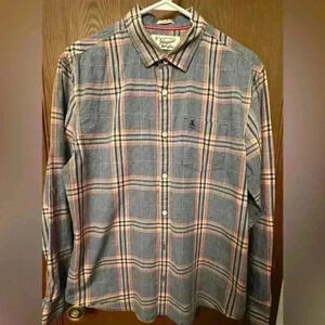 Penguin by Munsingwear Cotton Button Down Shirt - Size L - Blue/Orange Plaid